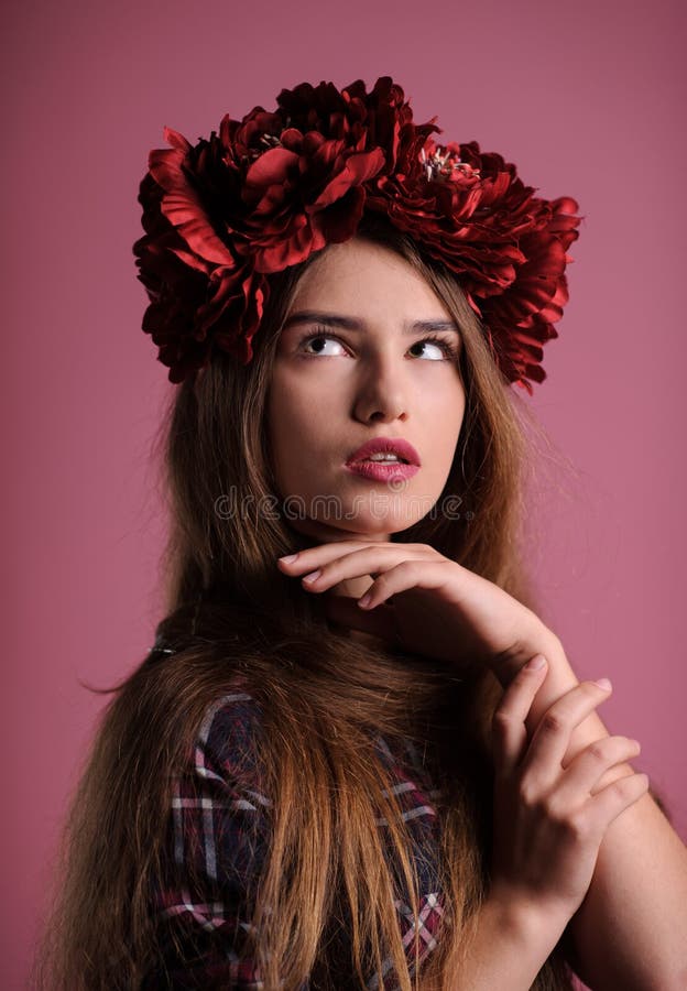 Portrait of a Beatiful Girl with a Wreath in Studio Stock Image - Image ...