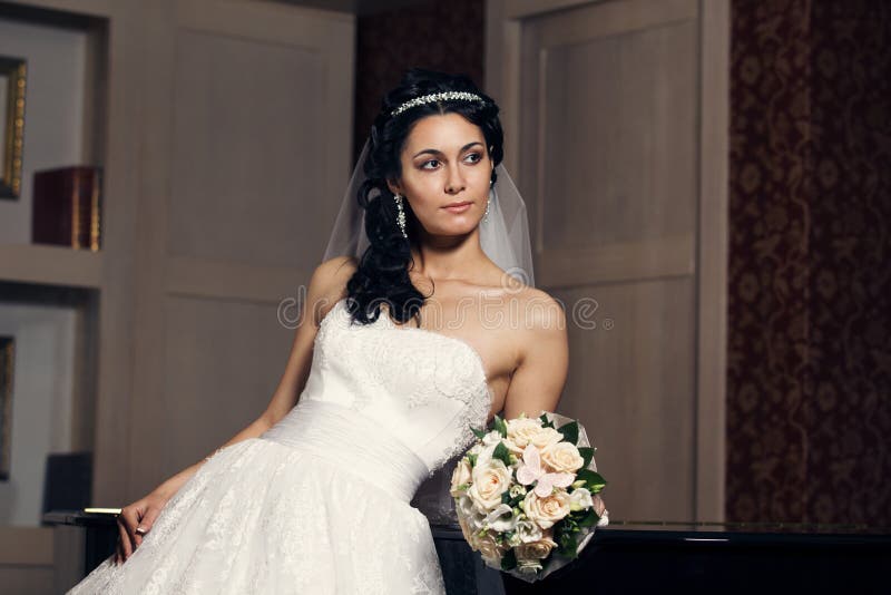 Portrait of a beautiful bride indoors royalty free stock image