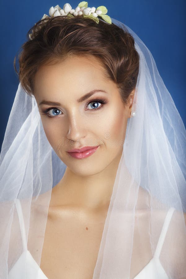 Portrait of beautiful bride. Wedding dress.Young Gentle Quiet Bride in Classic White Veil Looking Away.Marriage Wedding royalty free stock photo Portrait of beautiful bride. Wedding dress.Young Gentle Quiet Bride in Classic White Veil Looking Away.Marriage Wedding royalty free stock photo