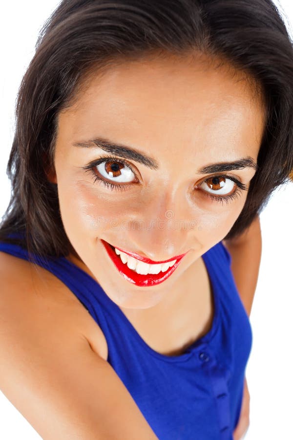 Smiling beautiful brunette girl taking selfie - point of view of camera. Smiling beautiful brunette girl taking selfie - point of view of camera.