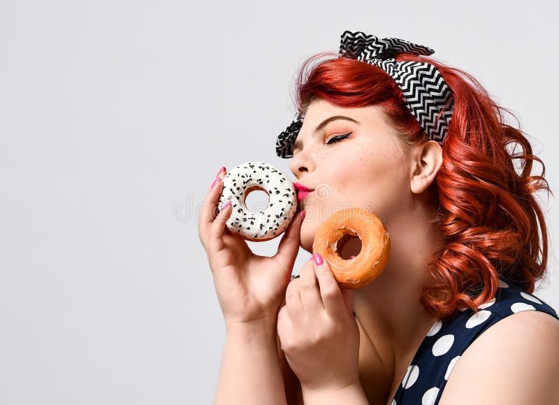 Playful Funny Plus Size Woman In Lingerie With Two Donuts Stock Photo,  Picture and Royalty Free Image. Image 128038485.