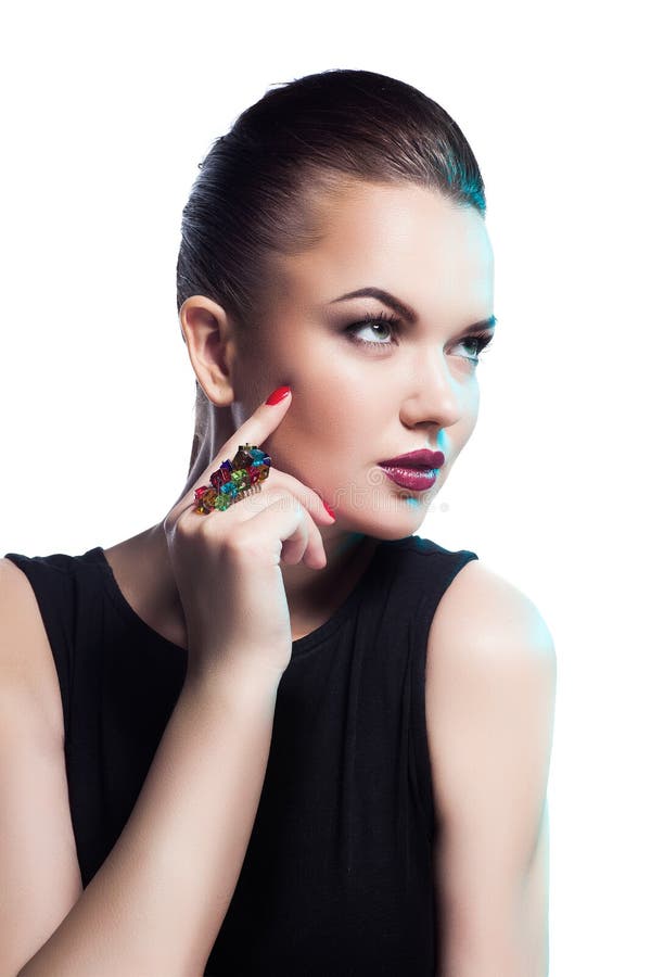 Portrait Of Beautiful Fashion Model Posing In Exclusive Jewelry. Stock