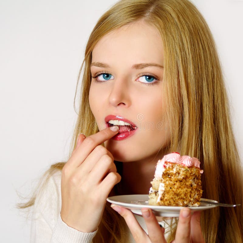 Portrait of Beautiful Girl with Cake Stock Photo Image of gourmet