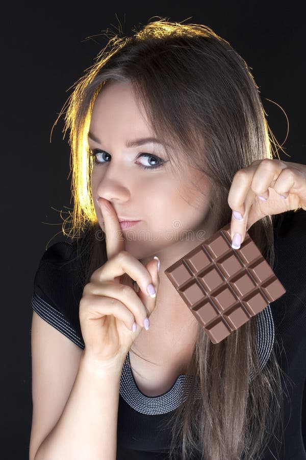 Portrait of Beautiful Girl with a Chocolate Stock Image Image of