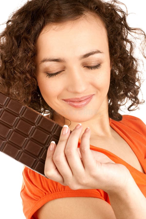 Portrait of Beautiful Girl with a Chocolate Stock Photo Image of hair
