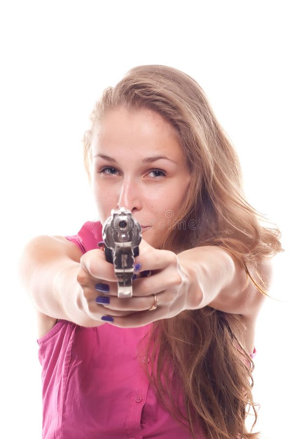 Portrait of a beautiful girl with a gun