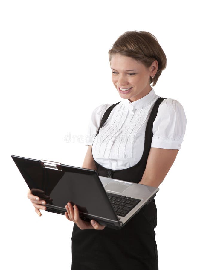 Portrait of the beautiful girl with the laptop