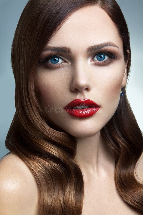 Portrait of Beautiful Girl with Red Lips. Stock Image - Image of matte ...