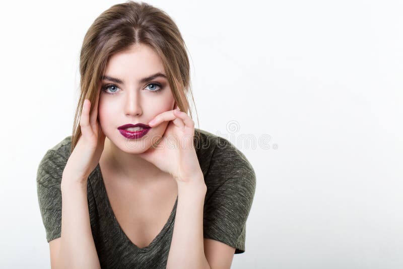 Portrait of beautiful girl with red lips stock image Portrait of beautiful girl with red lips stock image