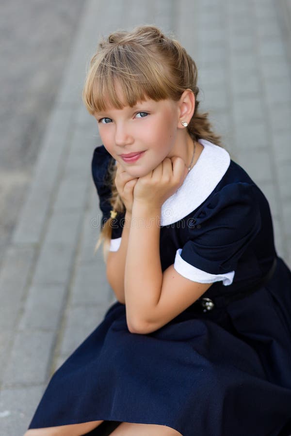 Portrait of a Beautiful Girl in a School Uniform before Class at Stock ...