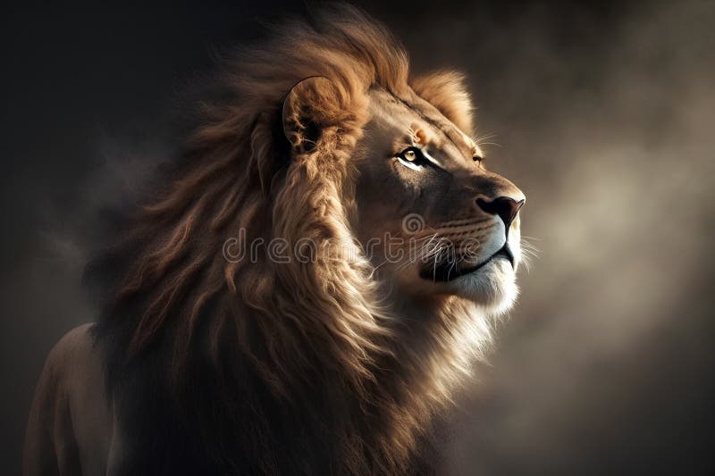 Photo & Art Print Lion in smoke on dark background