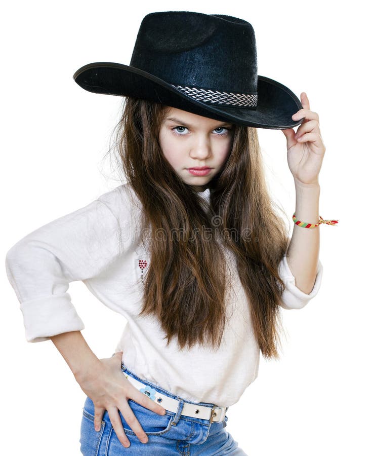 Portrait of a Beautiful Girl in a Cowboy Hat, Beauty, Fashion Stock ...