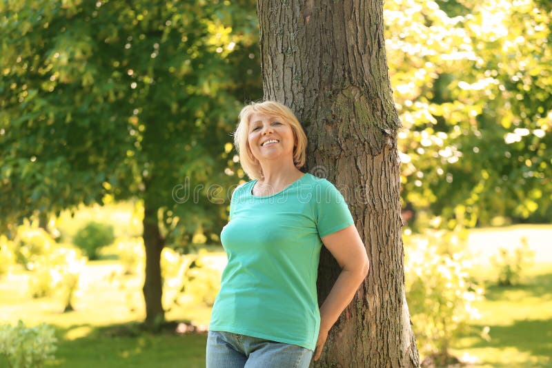 Portrait Of Beautiful Mature Woman In Green Park Stock Image Image Of People Lifestyle 151134373