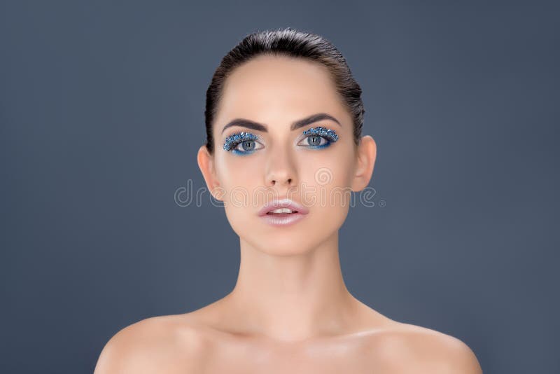 portrait of beautiful naked woman with winter makeup with glitter stock photography portrait of beautiful naked woman with winter makeup with glitter stock photography