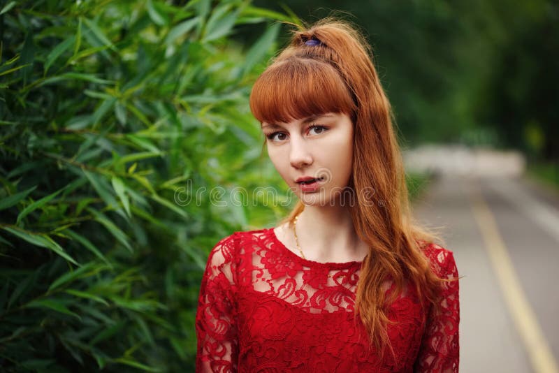 Beautiful Red Haired Girl In Park Stock Image Image Of Curly Long 118344425