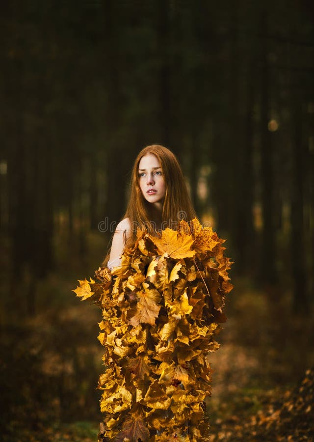 Fashion Autumn Model, Fall Leaves Dress, Beauty Girl Stock Image ...