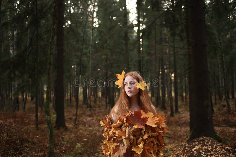 Fashion Autumn Model, Fall Leaves Dress, Beauty Girl Stock Photo ...