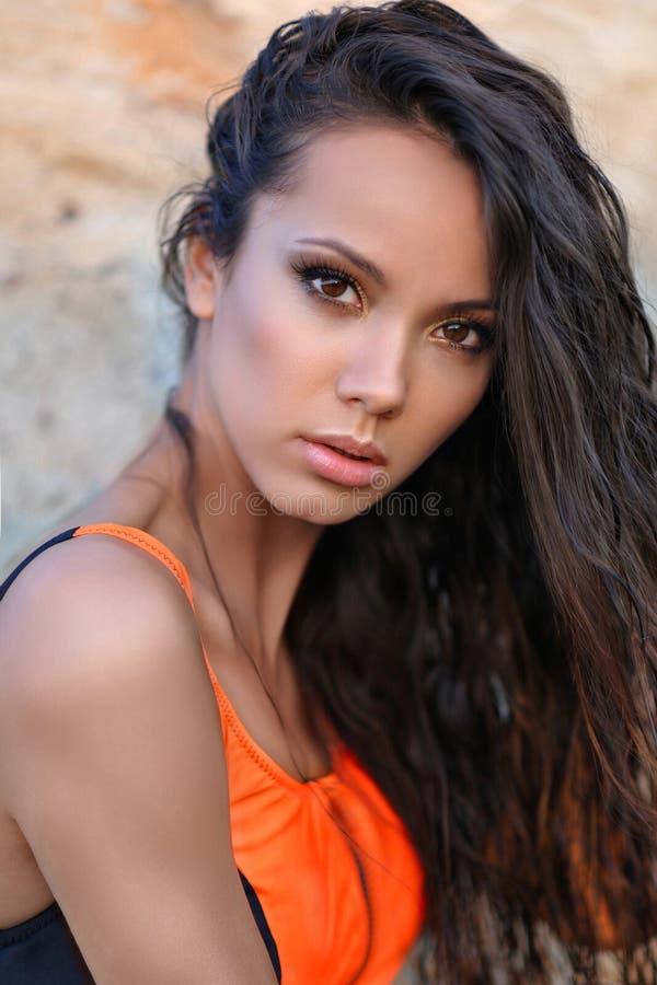 Portrait of a Beautiful Woman on the Beach Stock Image - Image of