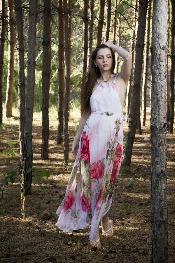 Portrait of a Beautiful Woman in Dress on Nature Stock Photo - Image of ...