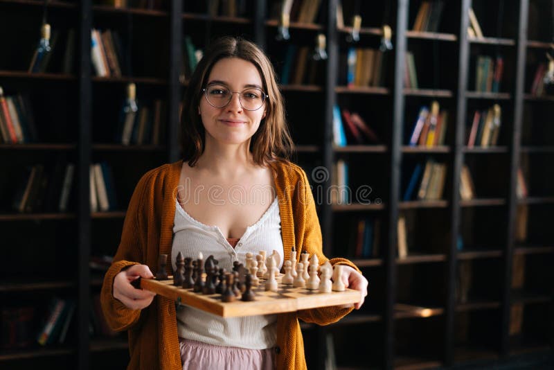 Pretty Woman Playing Chess Hotel Lobby Stock Photo 1573190509