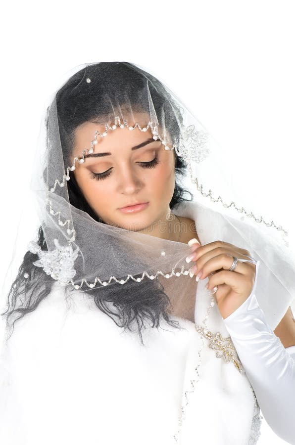 Portrait of Beautiful Shy Bride with Veil Stock Photo - Image of ...