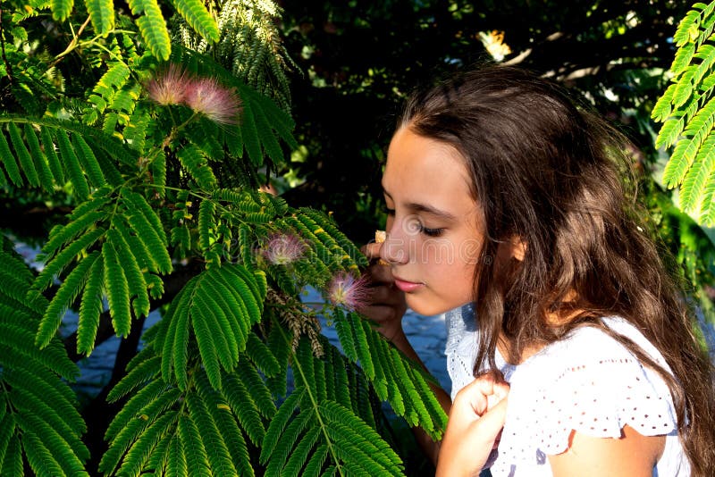 Portrait Of A Beautiful Tanned Caucasian Cute Girl In The Tropical