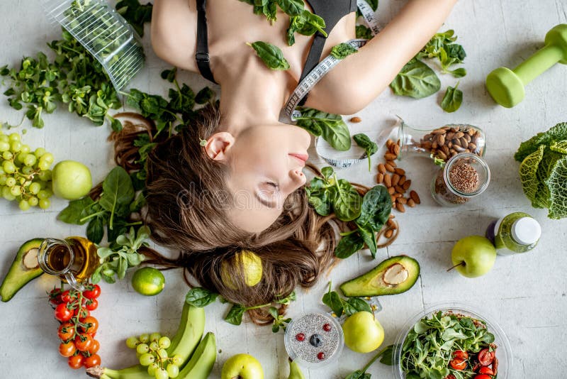 Portrait of a Beautiful Woman with Healthy Food Stock Photo - Image of ...
