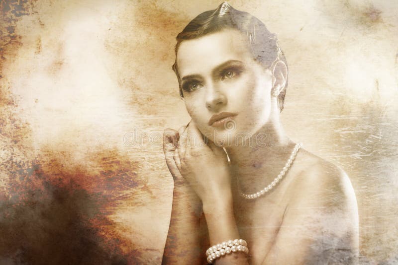 Portrait of beautiful woman with old photo effect