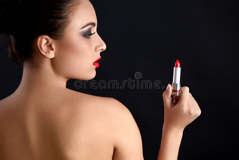 Portrait of Beautiful Woman With Red Lipstick. Red Lips