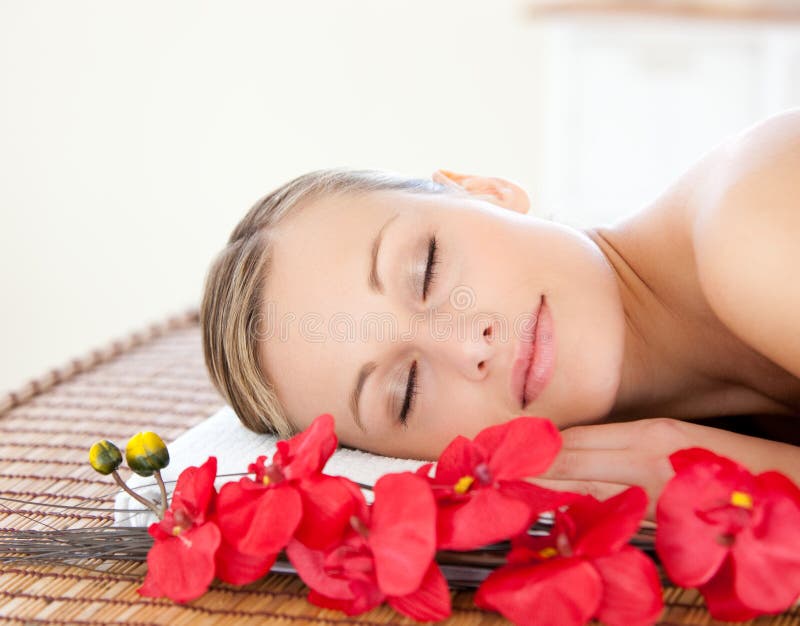 Portrait of a beautiful woman relaxing in a Spa royalty free stock images