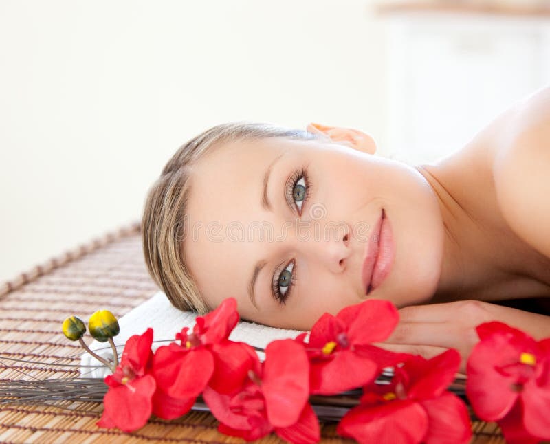 Portrait of a beautiful woman relaxing in a Spa royalty free stock photo