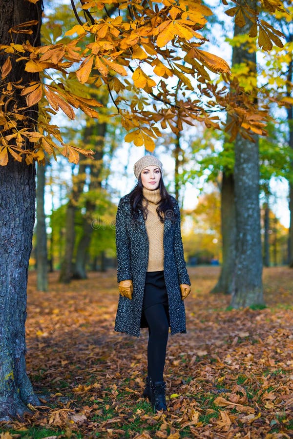 Portrait of beautiful woman walking in autumn park royalty free stock image Portrait of beautiful woman walking in autumn park royalty free stock image