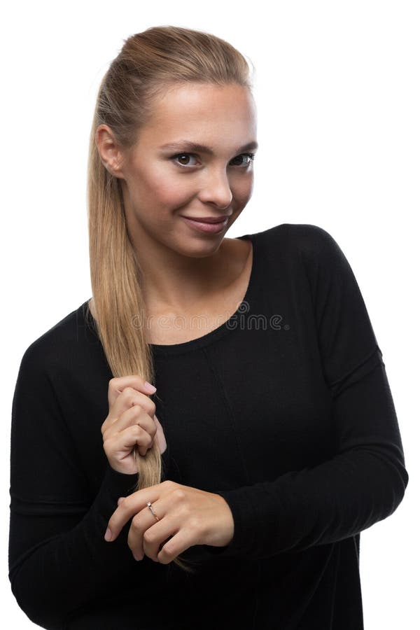 Portrait of Beautiful Woman on White Background Stock Photo Image of