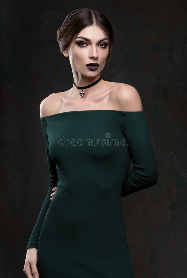 Portrait of Beautiful Gothic Woman in Dark Dress Stock Photo - Image of ...