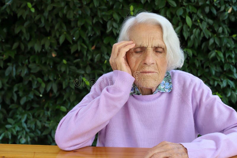 Portrait of a beautiful 90 year old woman. Upset thoughtful old woman, thinking about emotional problem, feeling unwell, lost in thoughts, dementia or mental disorder, frustrated older female close up. Problem wrinkle stock images, royalty-free photos and pictures