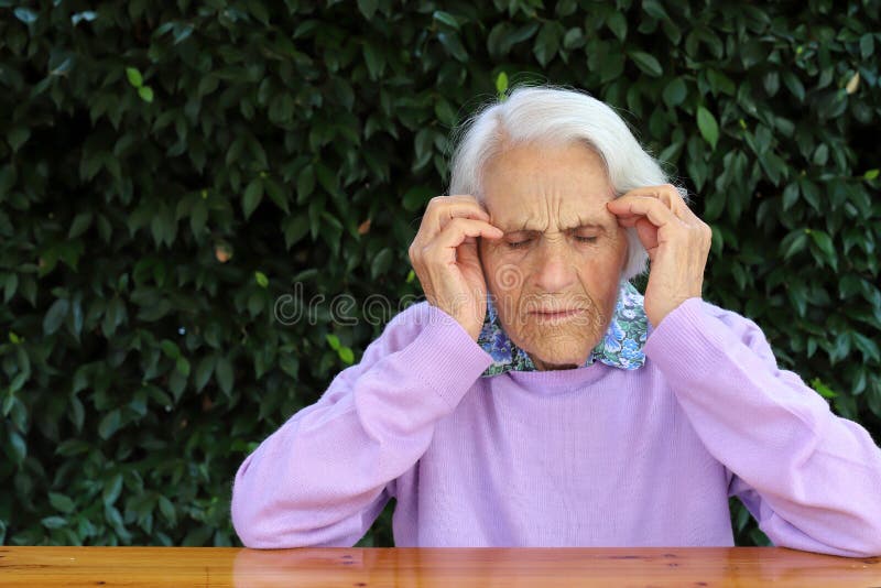 Portrait of a beautiful 90 year old woman. Upset thoughtful old woman, thinking about emotional problem, feeling unwell, lost in thoughts, dementia or mental disorder, frustrated older female close up. Problem wrinkle stock images, royalty-free photos and pictures