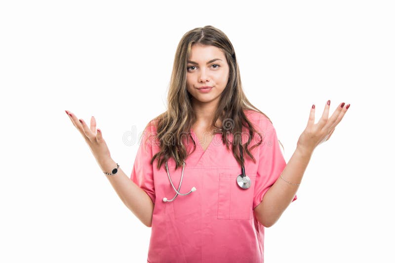 Portrait of beautiful young doctor holding arms spread royalty free stock image Portrait of beautiful young doctor holding arms spread royalty free stock image