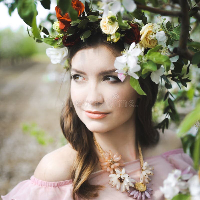 Portrait of a Beautiful Young Girl in a Flying Bride Tender Pink Dress ...