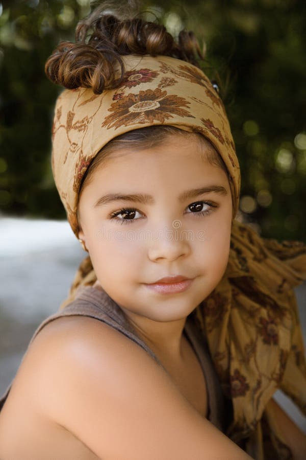Portrait of a Beautiful Young Girl with Head Scarf Stock Photo Image
