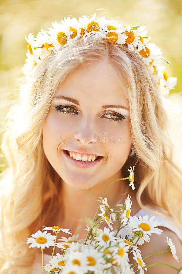 Beautiful Blonde in a Chamomile Field Stock Photo - Image of gorgeous ...