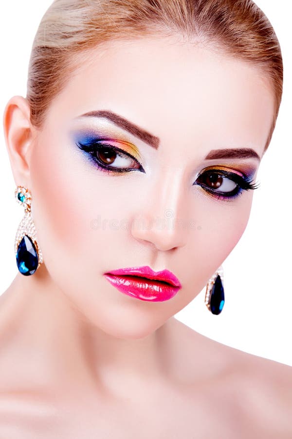 Portrait of a Beautiful Young Girl with Professional Makeup Stock Im