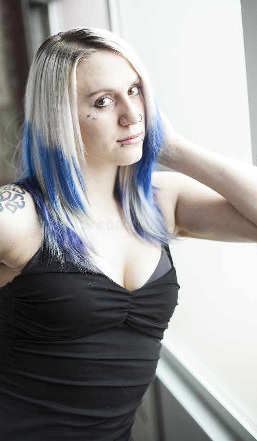 Beautiful Alternative Girl with Blue Hair and Black Dress