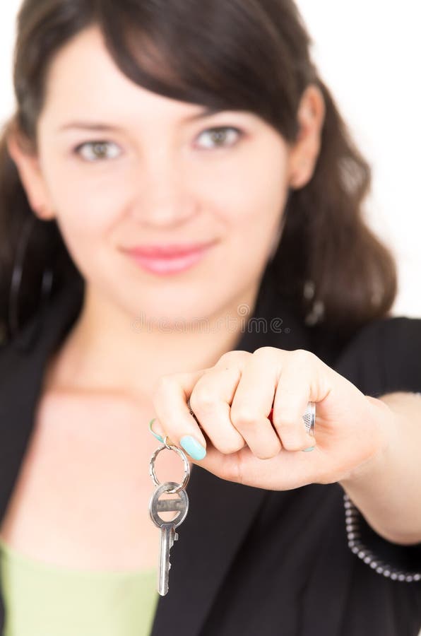Portrait of Beautiful Young Woman Holding Key Stock Photo - Image of ...