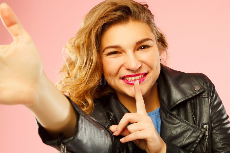 Portrait Of A Beautiful Young Woman Making Selfie On Smart Phone Stock