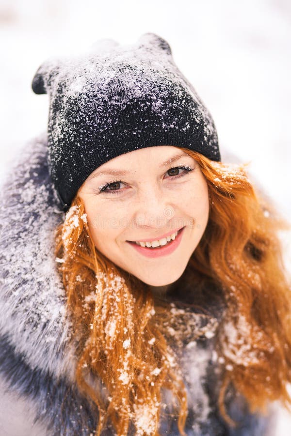 Beauty Woman Having Fun Outside on Winter Snowy Day Stock Photo - Image ...