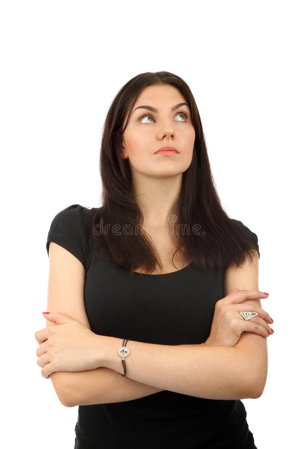 Portrait of a beautiful young woman thinking