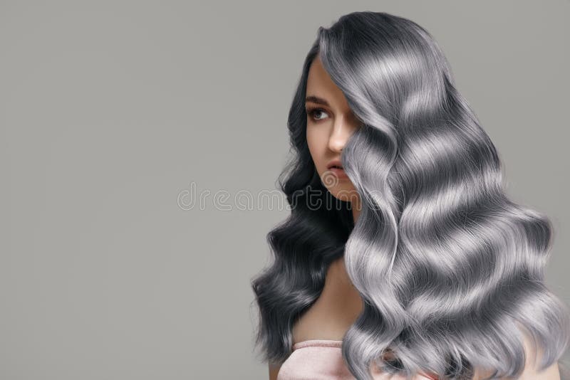 Portrait of Beautiful Young Woman. Wavy Ash Blue Hair Stock Image - Image of bright, curly: 163748757 Portrait of Beautiful Young Woman. Wavy Ash Blue Hair Stock Image - Image of bright, curly: 163748757
