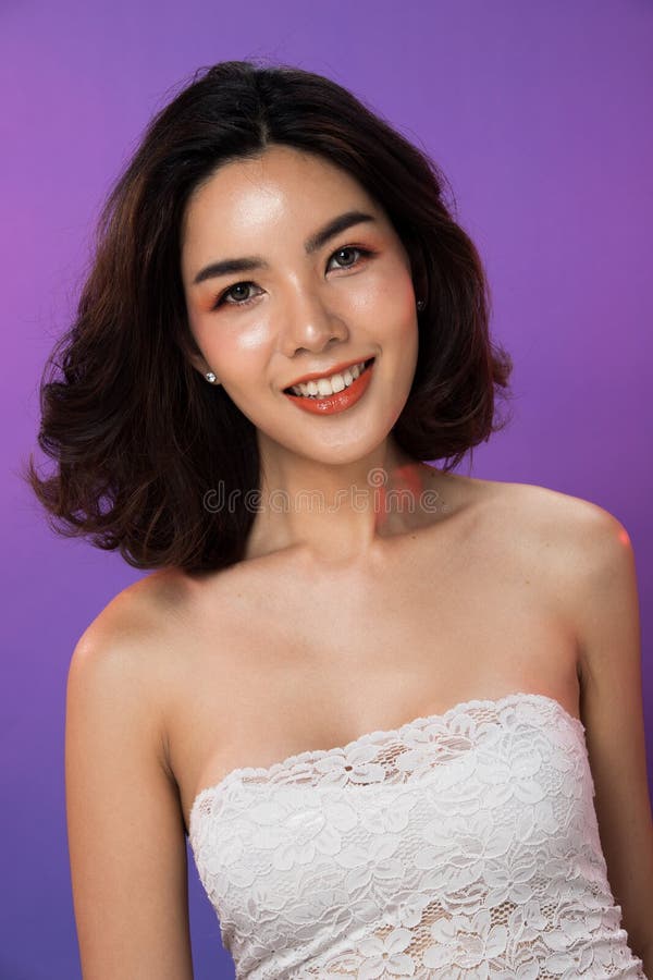 Fashion Asian Woman Black Hair Eyes Purple Screen Stock Image - Image of  background, colorful: 138533033