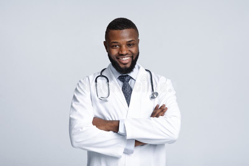 Portrait Of Black Male Doctor With Stethoscope On White Background