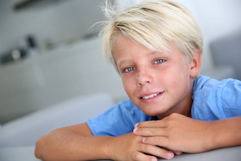 Portrait of blond boy with blue eyes